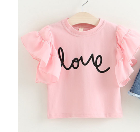 Jean shorts with print love 2pcs set