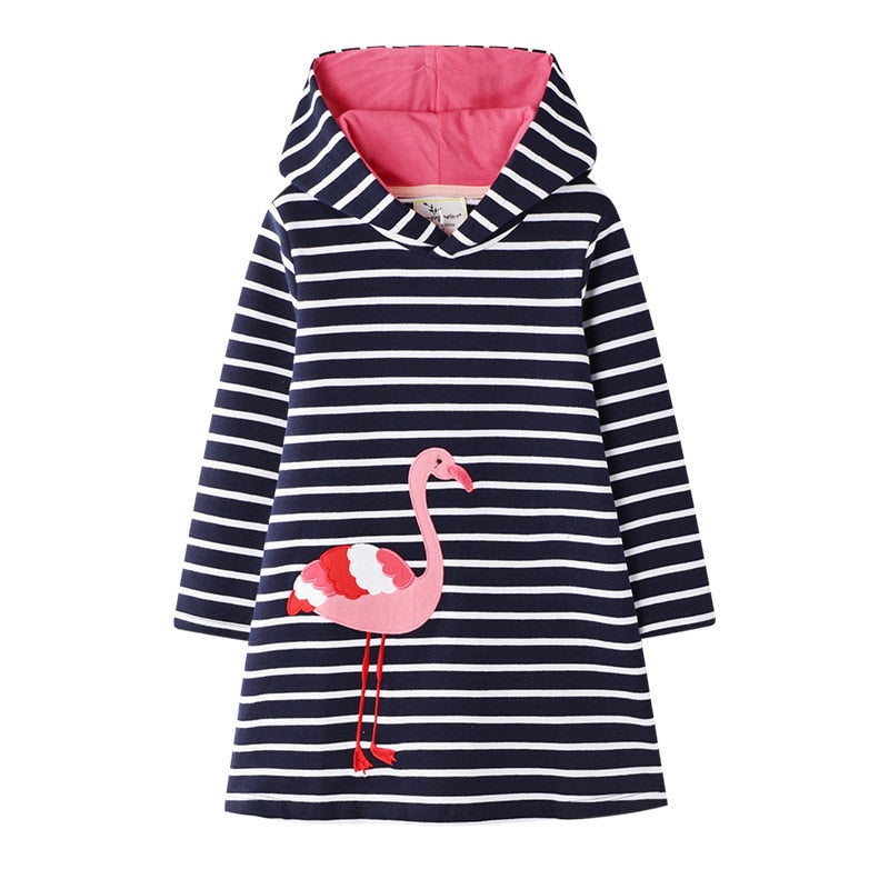 Hoodies Flamingo Long Sleeve Cotton Princess Hoody Dresses