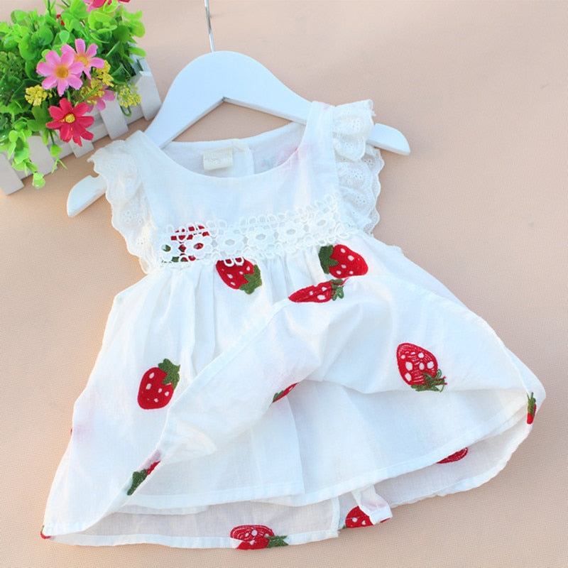 Flowers Strawberry Embroidery Baby Princess Clothing 0-3T