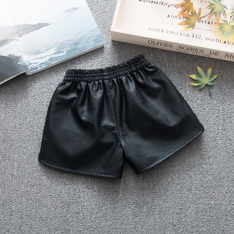 Spring Autumn Girl Fashion Pu Leather Shorts Baby Kids Children Clothes