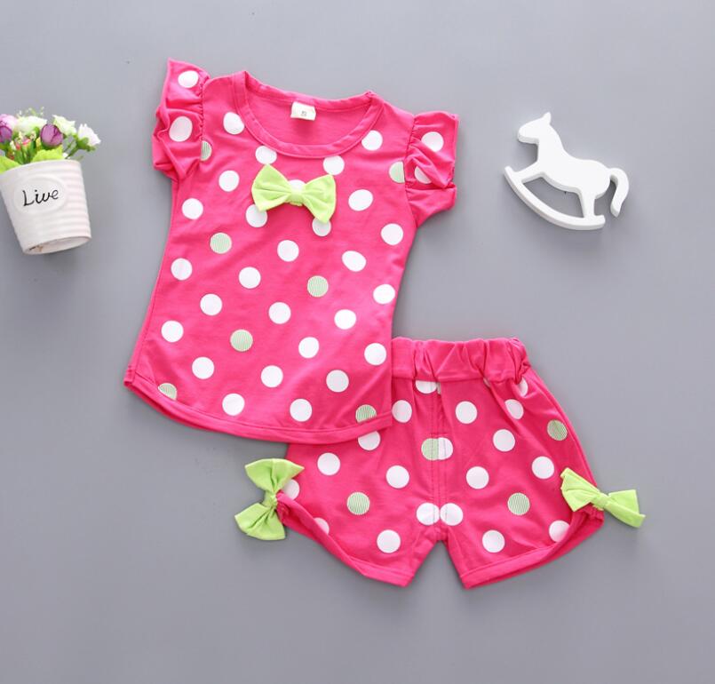 2PCS cotton Tee+Shorts Pants Set polka dot