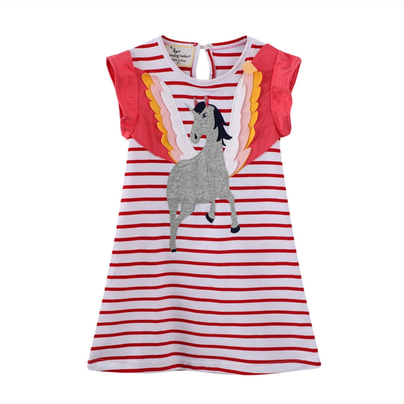 Flower Clouds Dress 2-7 Years Cartoon Rabbit Birds Print Princess Dress