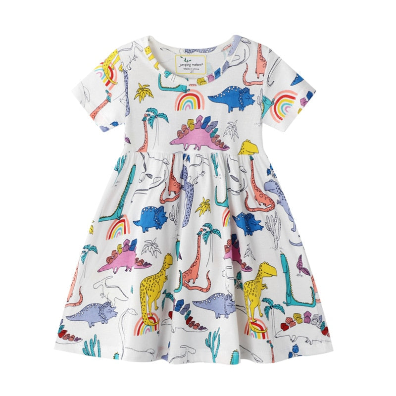 Flower Clouds Dress 2-7 Years Cartoon Rabbit Birds Print Princess Dress