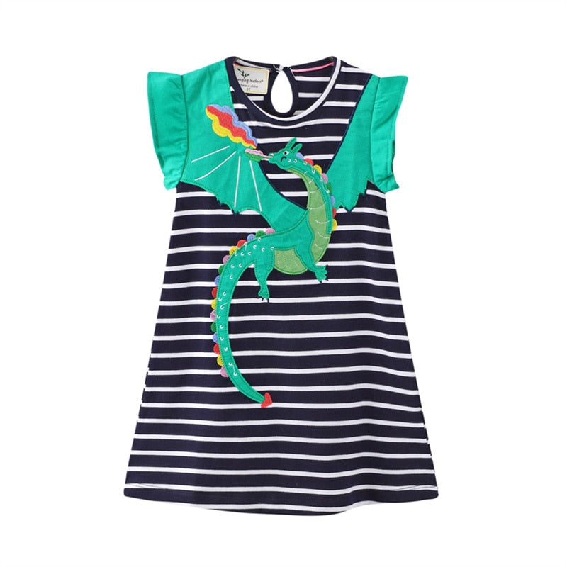 Flower Clouds Dress 2-7 Years Cartoon Rabbit Birds Print Princess Dress