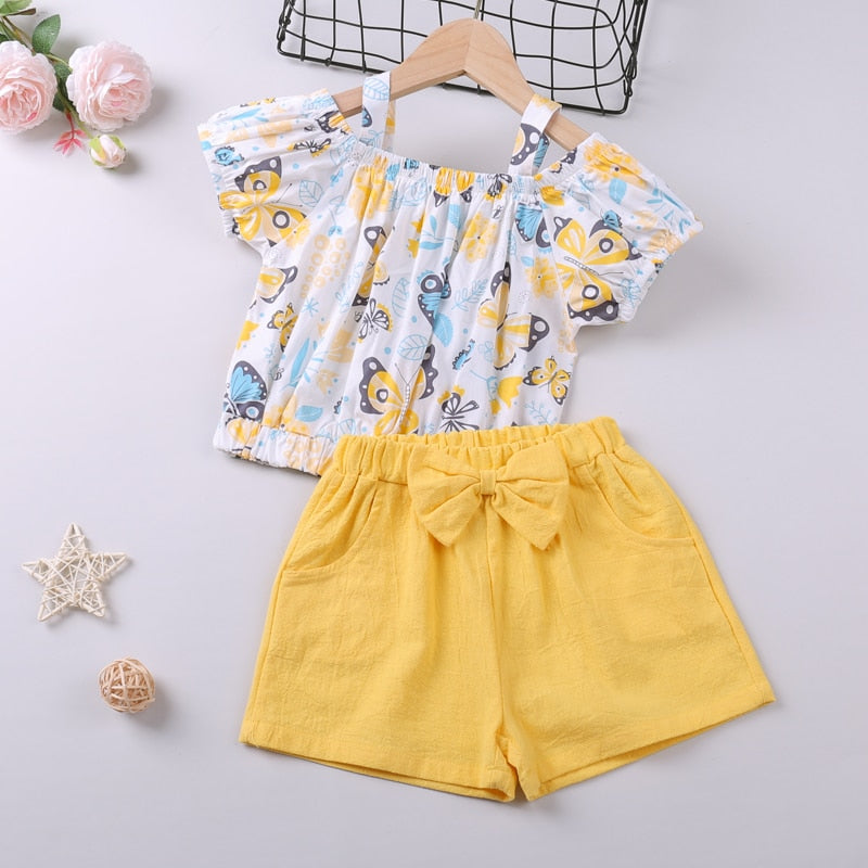Flower Print Set Top+Denim Skirt 2Pcs baby girl