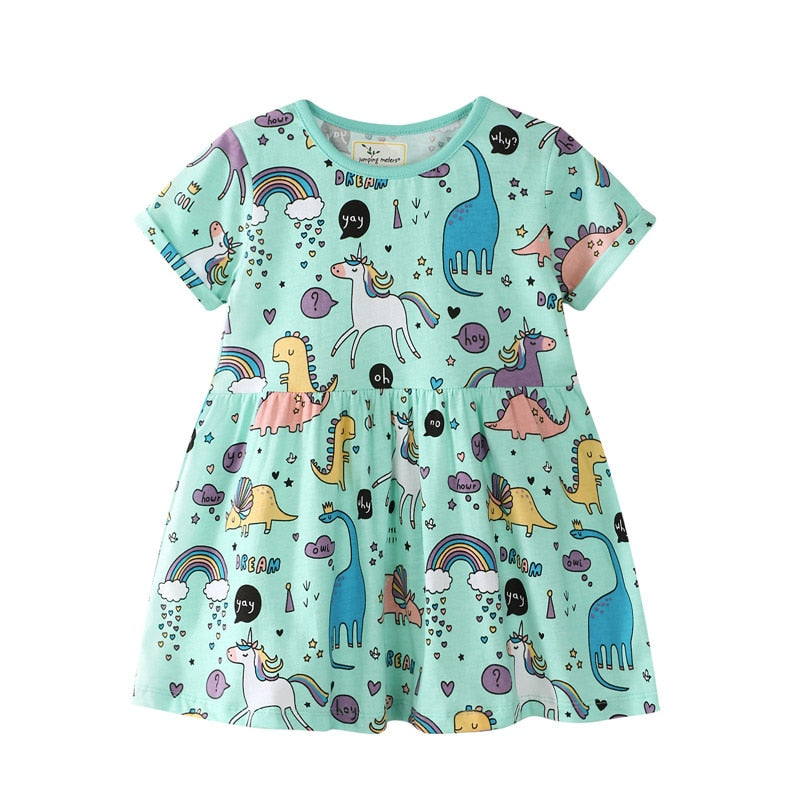 Flower Clouds Dress 2-7 Years Cartoon Rabbit Birds Print Princess Dress