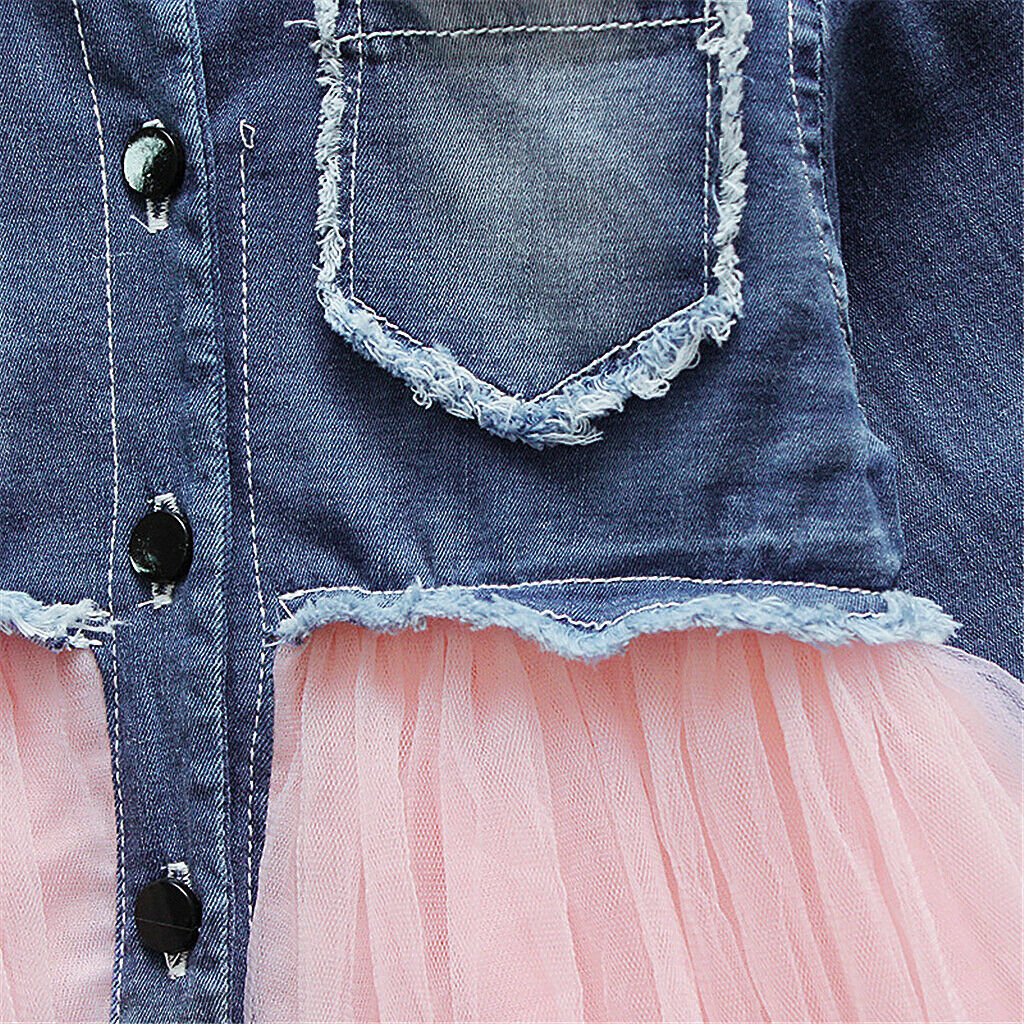 Baby Girls Denim Dress Long Sleeve Party Casual Tutu Chiffon Patchwork Kids Dresses 6M-4T