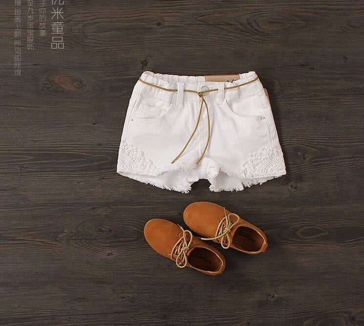 Embroidery Shorts  Pants With Belt