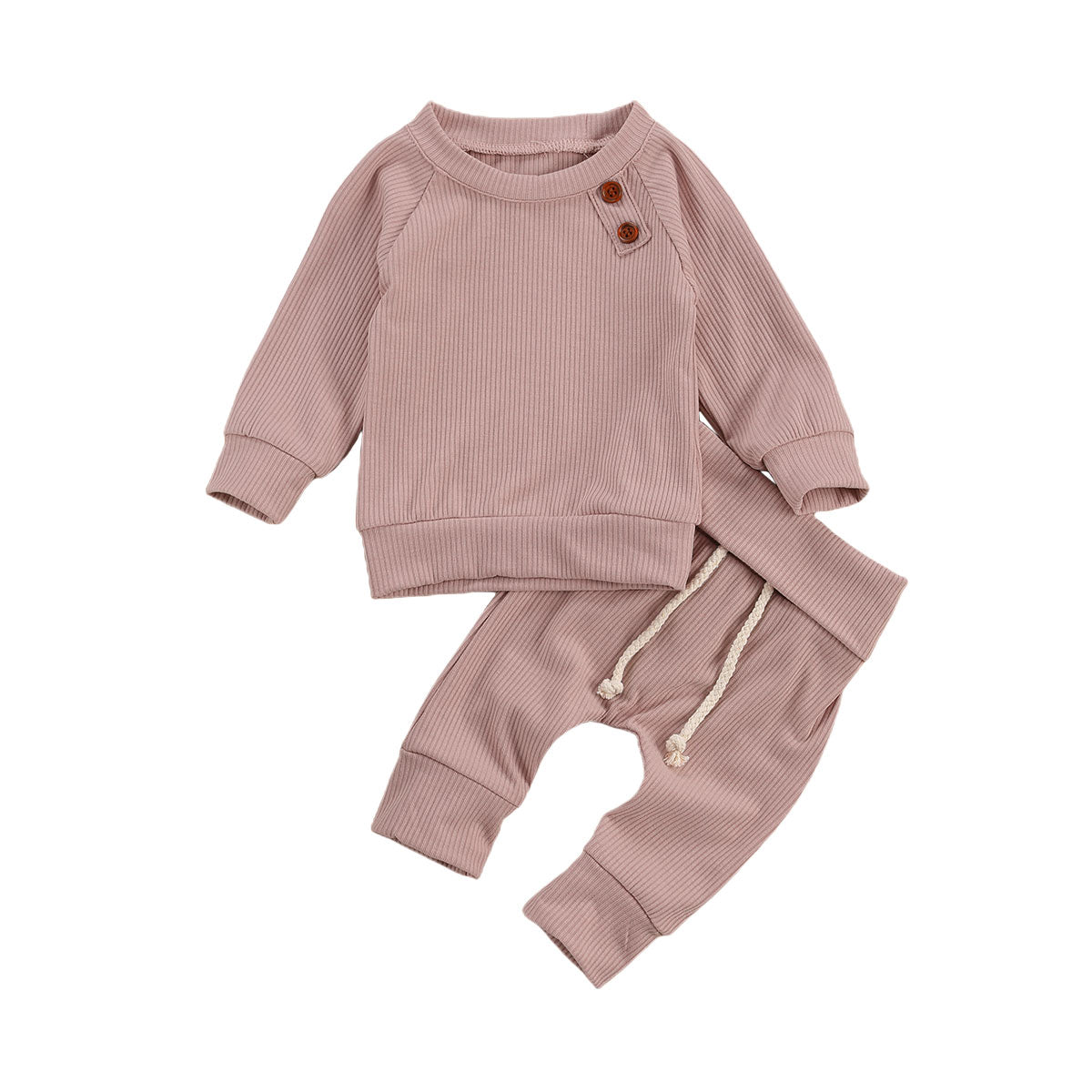 2-piece Outfit Set Long Sleeve Solid Color Top Pants Set