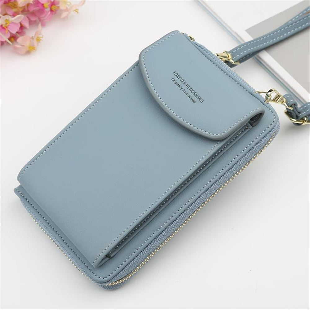 Leather  Shoulder Strap Purses Solid Color travel wallet
