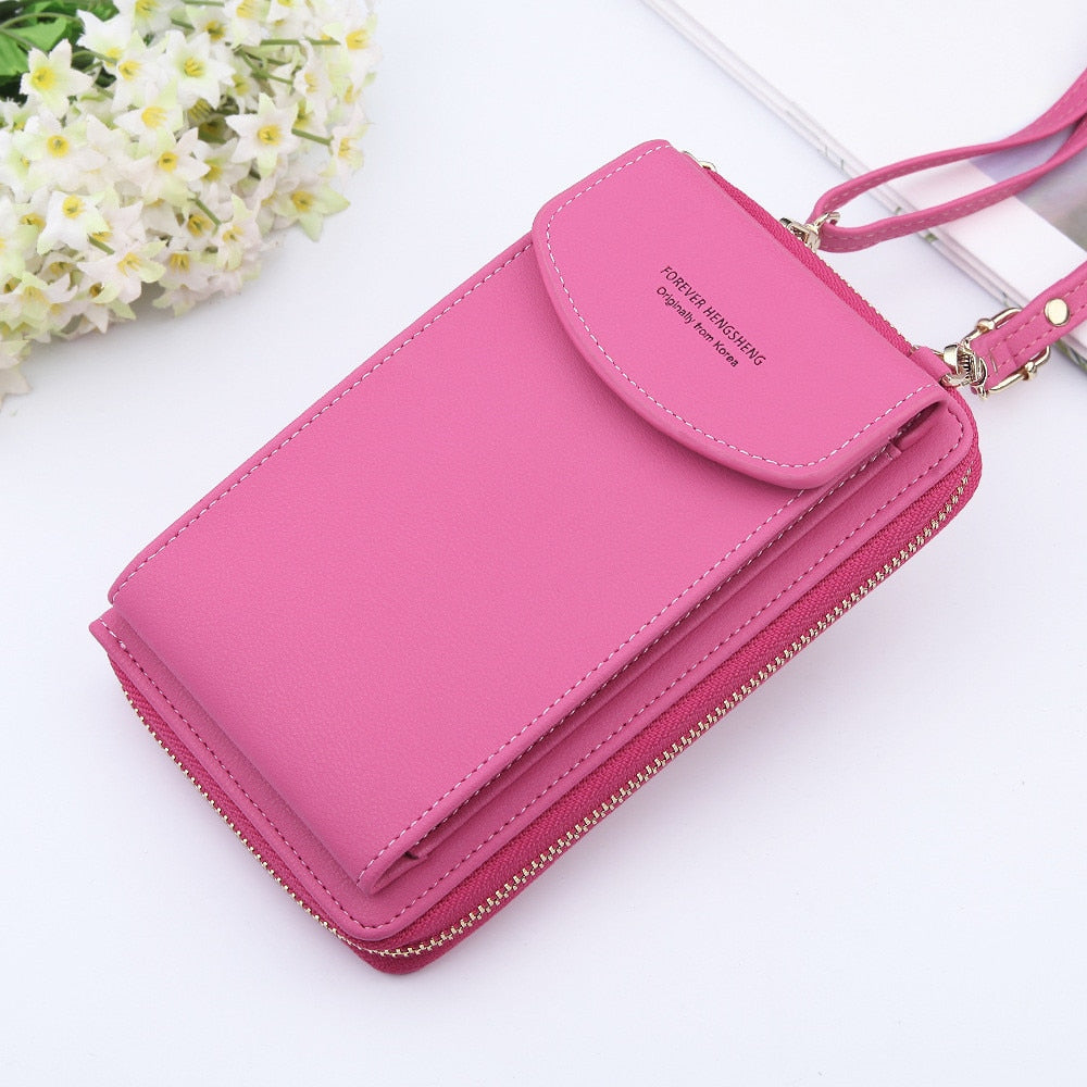 Leather  Shoulder Strap Purses Solid Color travel wallet