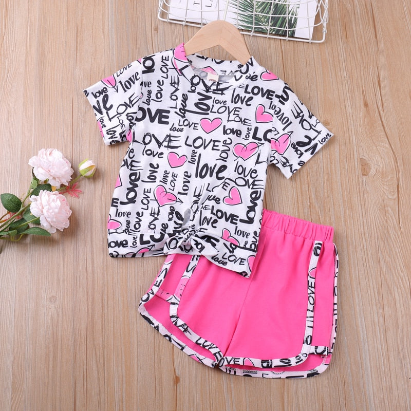 Flower Print Set Top+Denim Skirt 2Pcs baby girl