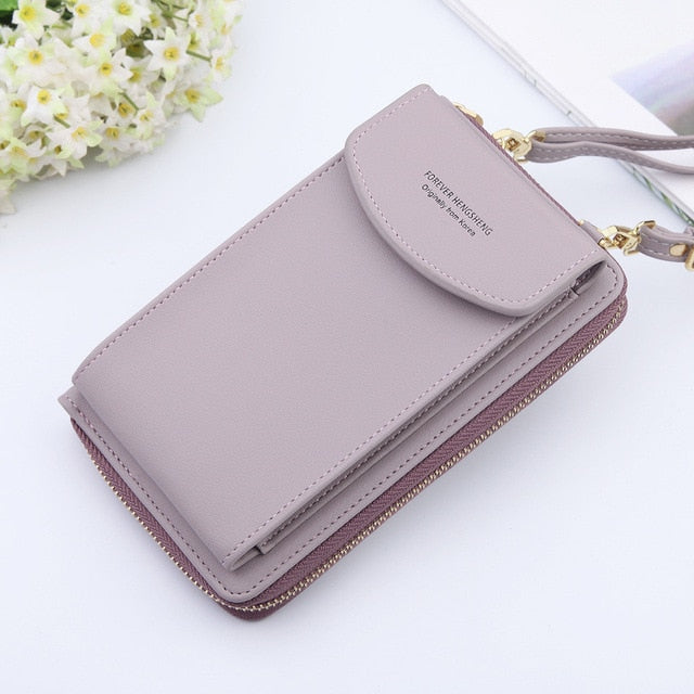 Leather  Shoulder Strap Purses Solid Color travel wallet