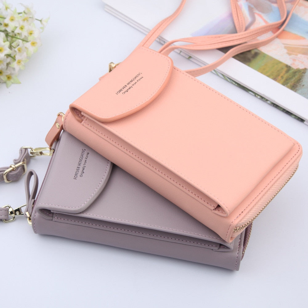 Leather  Shoulder Strap Purses Solid Color travel wallet