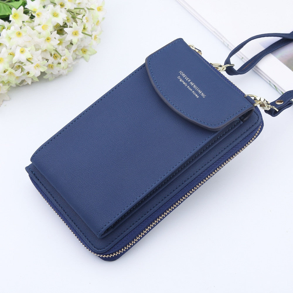 Leather  Shoulder Strap Purses Solid Color travel wallet