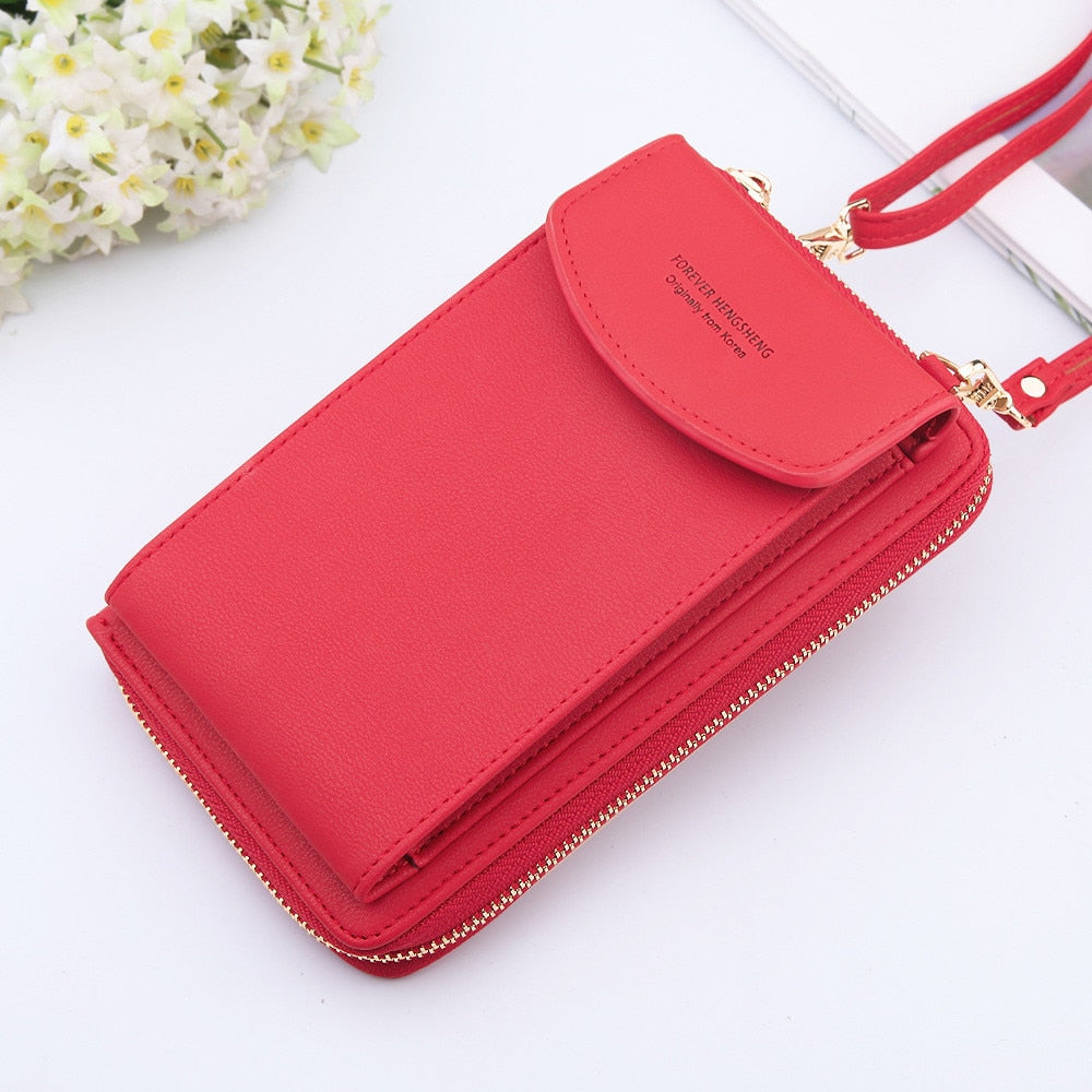 Leather  Shoulder Strap Purses Solid Color travel wallet